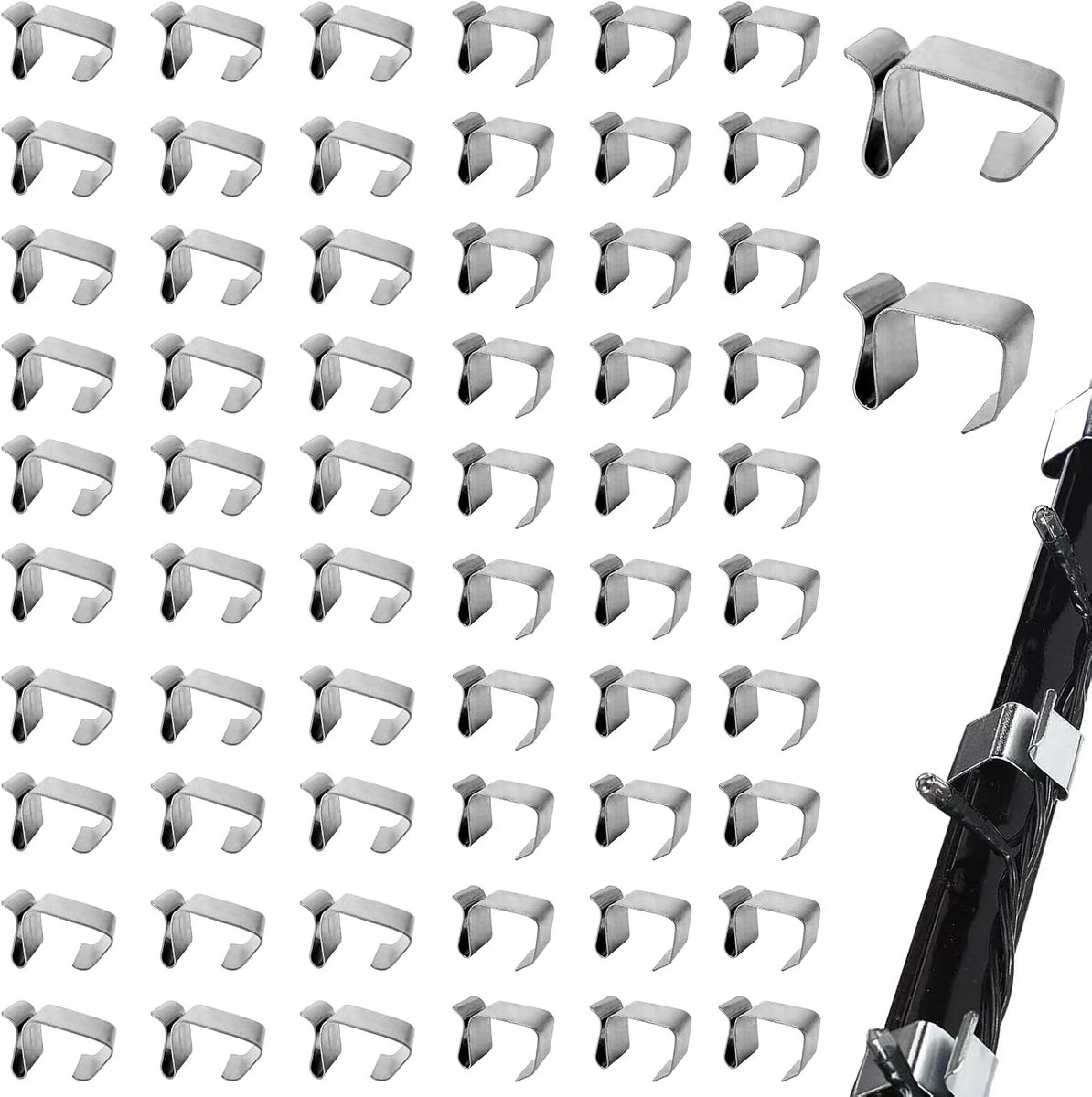 Dakgoothaken voor Buitenverlichting, 60 Stuks Mini Roestvrijstalen Gootclips voor het Ophangen van Buiten Lichtslingers, IJspegel Fairy Lights, Kerstboomdecoraties