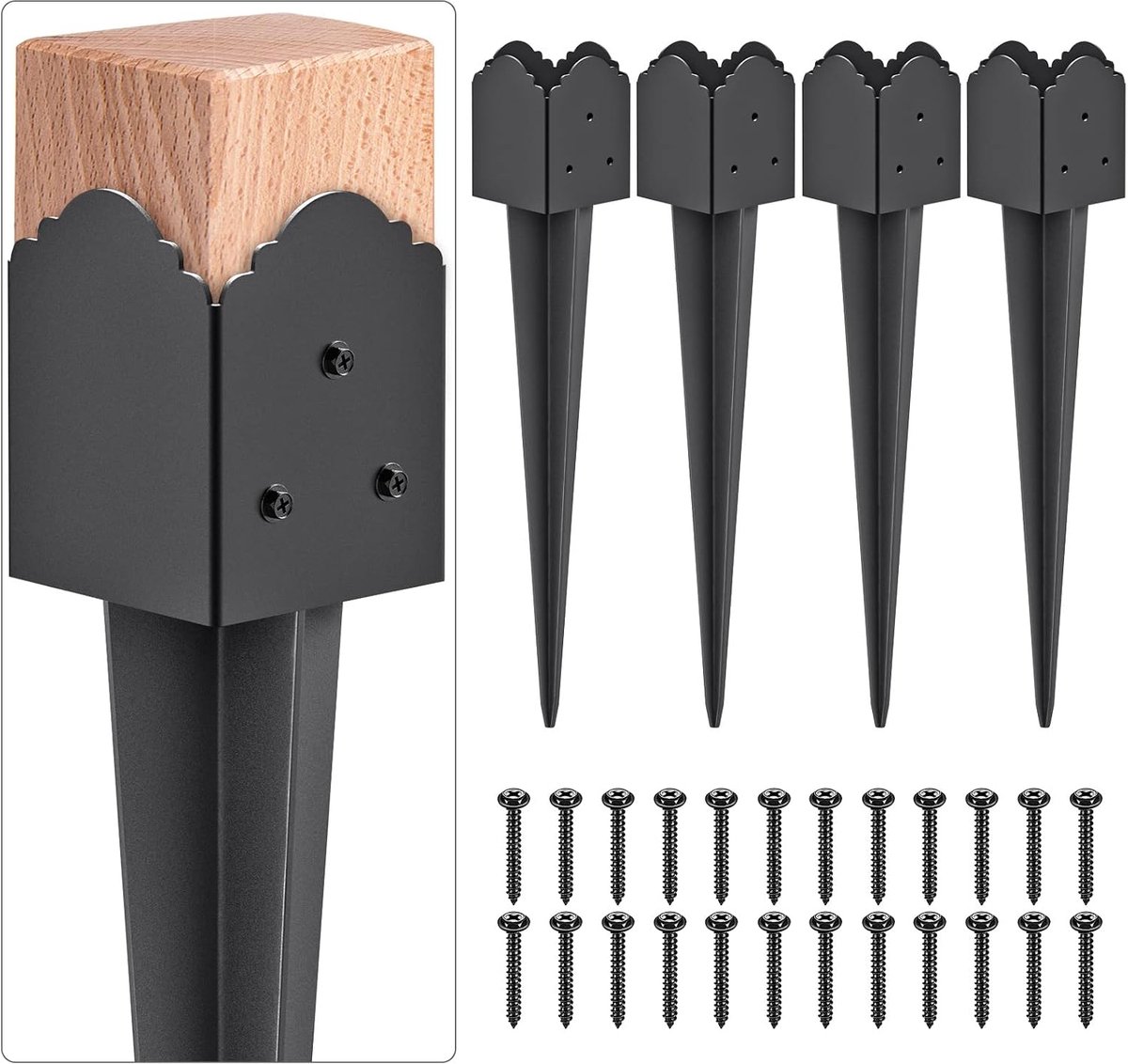 Decoratieve paal basis spike, zware omheining post anker grondpen voor brievenbus hek post, hek palen post steunbasis 23 x 3,7 x 3,7 inch buitendiameter (binnenste diameter 3,5 x 3,5 inch), 4