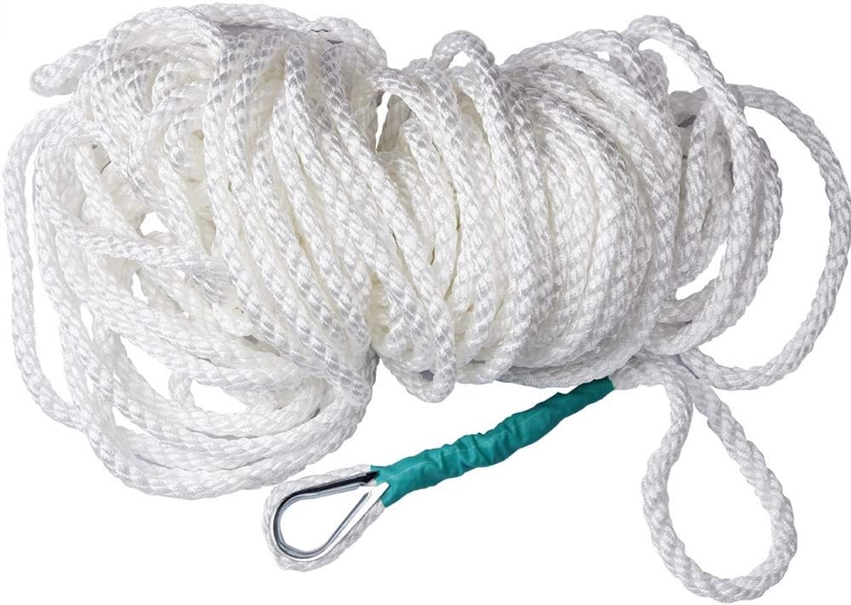 Boottouw, Nylon Mooring Touw, Multifunctioneel Dock Line Touw 12mm*30m voor Varen Sport Camping Zeilen Wandelen (Wit) (5000 lbs)