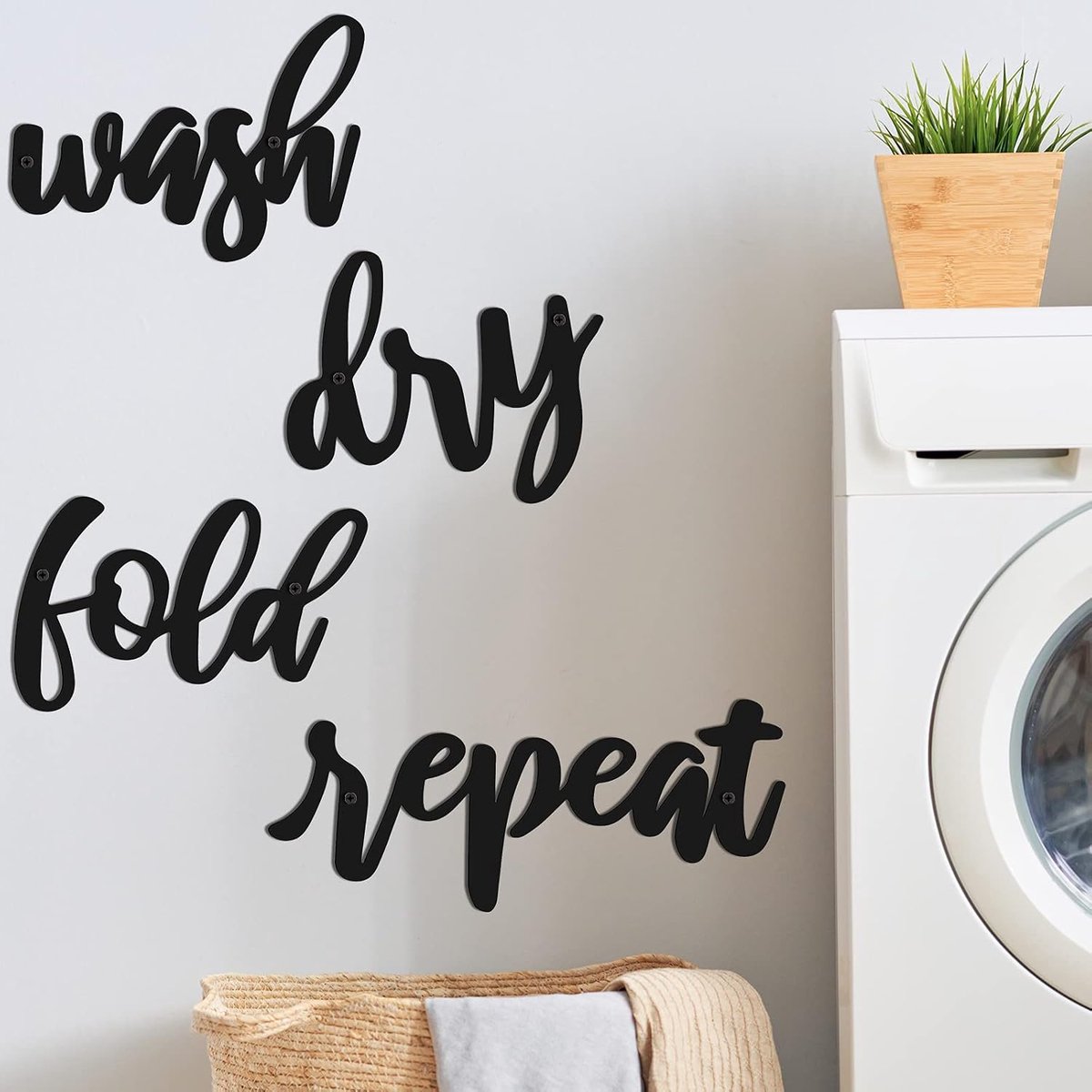 4 Stuks Wasserij Bord Wasruimte Decor Metalen Wassen Droog Vouw Herhalen Wall Arts Borden Grappige Wasruimte Borden Vintage Metalen Wasserij Muur Decor voor Wasruimte Badkamer Woondecoraties