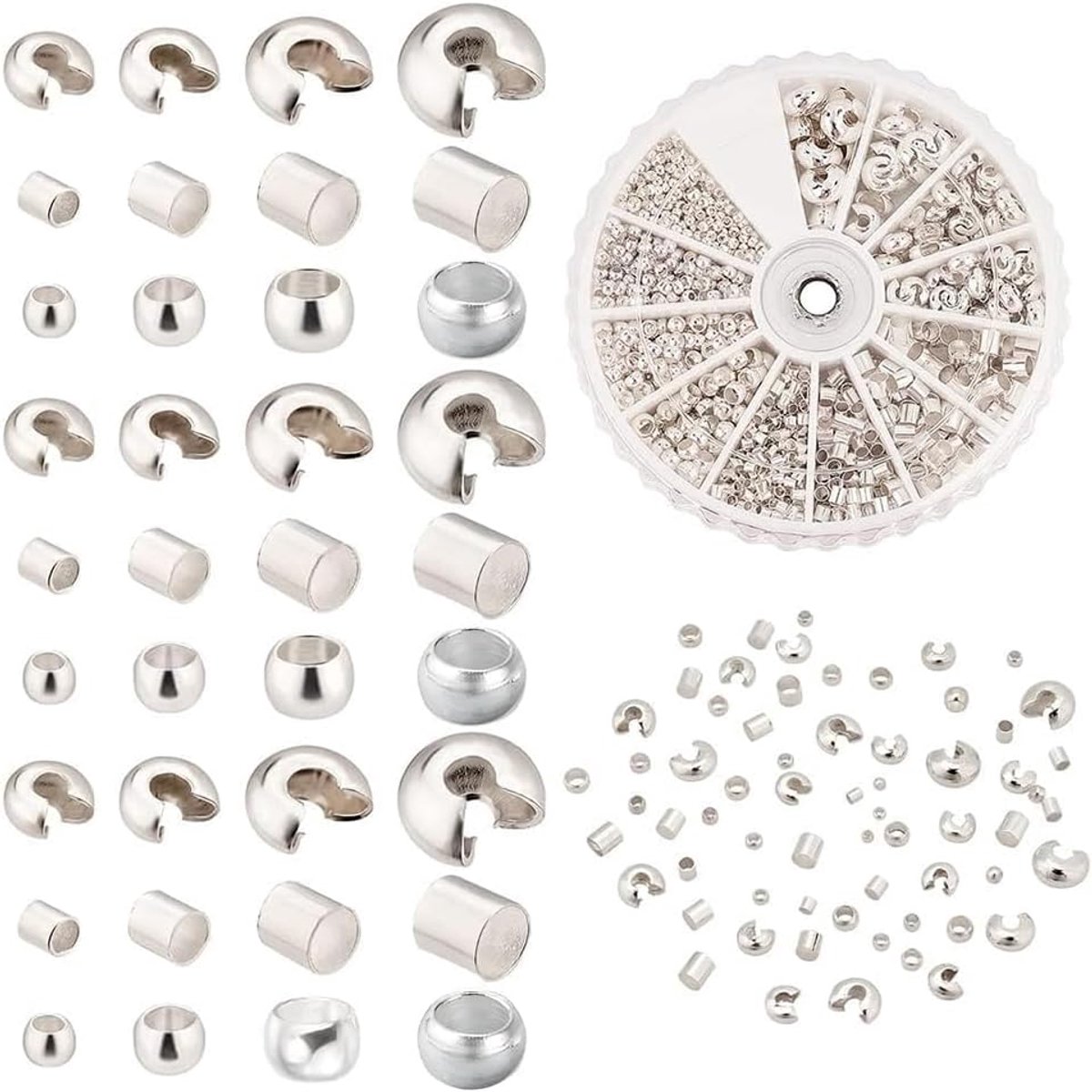 PandaHall 1640 stuks 1,5~3mm messing buis krimpkralen knoop covers 1,2~3 mm krimpkous covers krimpkralen voor oorbellen armbanden kettingen sieraden doe-het-zelf