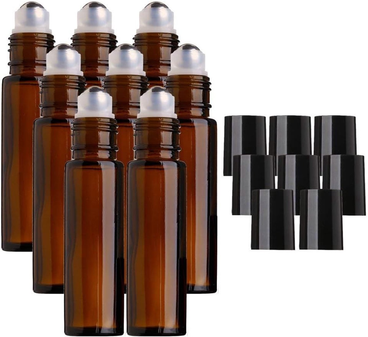 8 Stuks 10ml Rollerball Flessen, Roller Etherische Olie Fles Draagbare Hervulbare Roestvrij Staal Bead Parfum Rollerballs Aromatherapie Vloeistof Glazen Rolflessen Voor Essentiële Oliën (Bruin)
