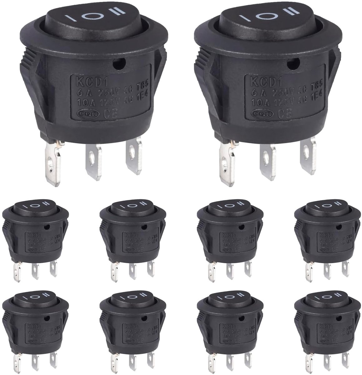 Schakelaar, rond, zwart, 3-polig, tuimelschakelaar, 250 V, 6 A, 125 V, 10 A, 3 standen, aan/uit/aan, ronde schakelaar, vergrendelbaar met zelfremming, mini-inbouwschakelaar voor auto