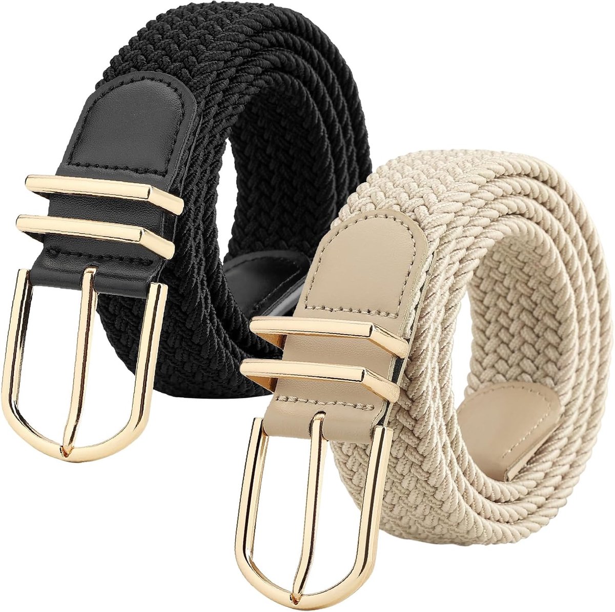 2 stuks stoffen riem, stretchriem, elastische gevlochten riem, elastische rekbare riem voor jeansbroeken