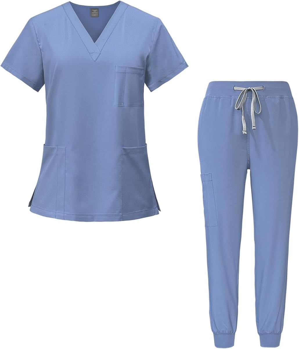 overall pak V-hals korte mouwen top met 3 zakken slanke broek sneldrogend unisex DK05