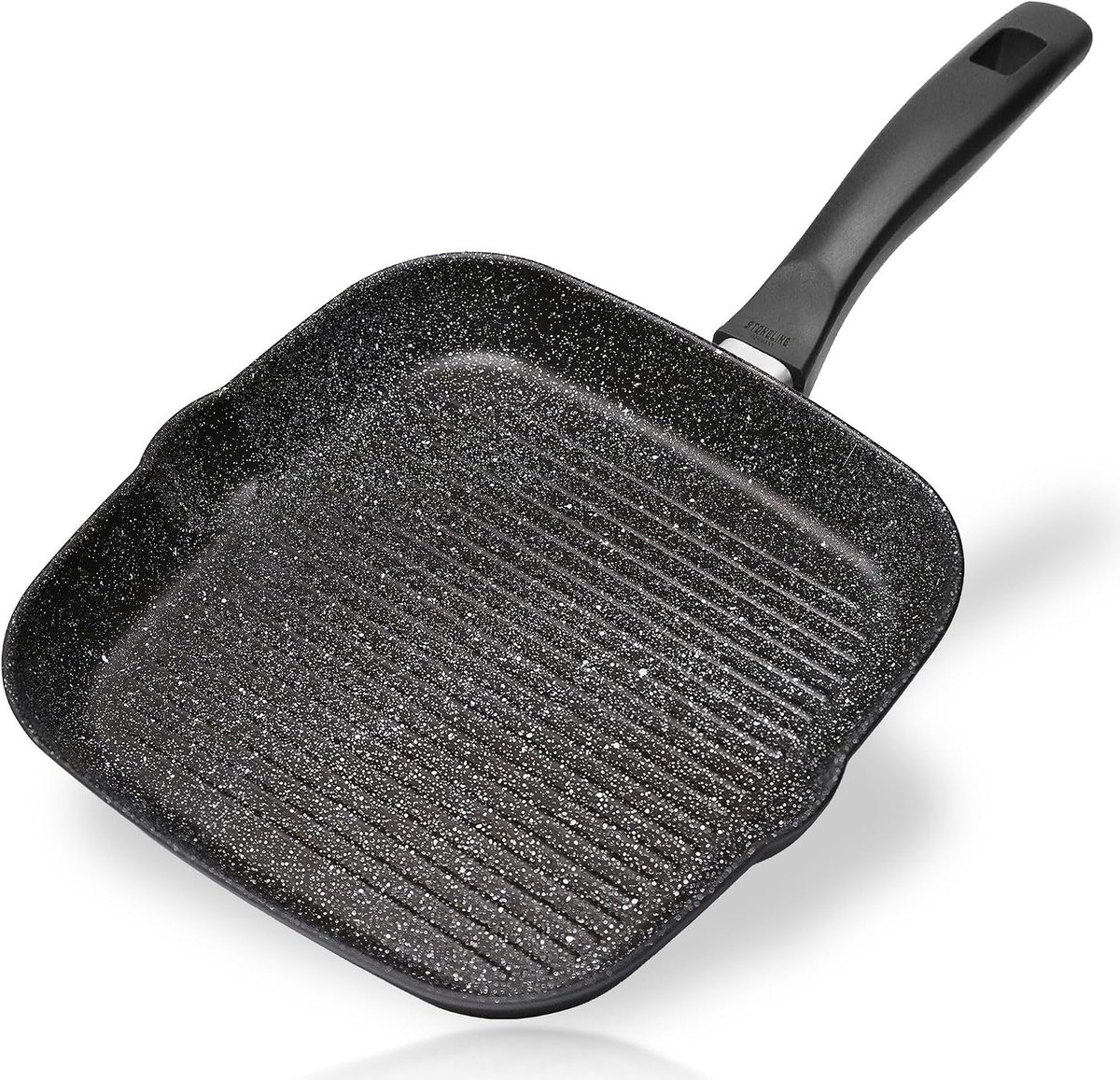 Grillpan 28 x 28 cm met 2 schenktuiten gegoten aluminium grillpan gecoat met echte steendeeltjes grijs grillpan inductie ovenbestendig