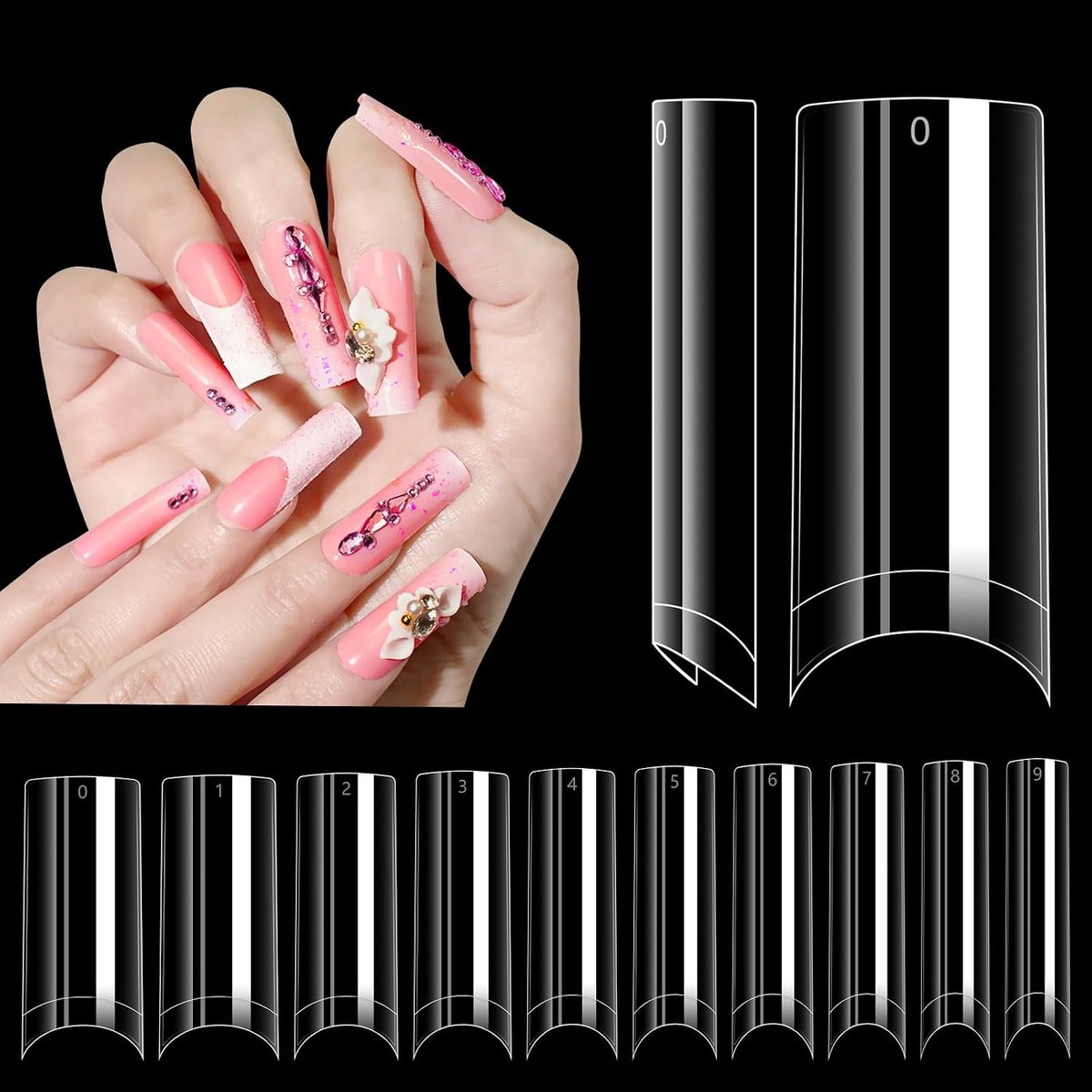 Acryl Nageltips: 240 Stuks Nageltips Voor Acryl Extensions Voor Vrouwen Meisjes - Geen C-Curve Vierkante Tips Voor Salon Thuis Manicure - 10 Maten