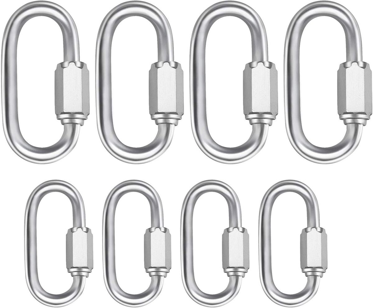 8 stks 304 Rvs Quick Links M6 M4 Locking Karabijnhaak Clip Quick Chain Connectors Heavy Duty D Vorm Vergrendeling Clips Klimmen Haak