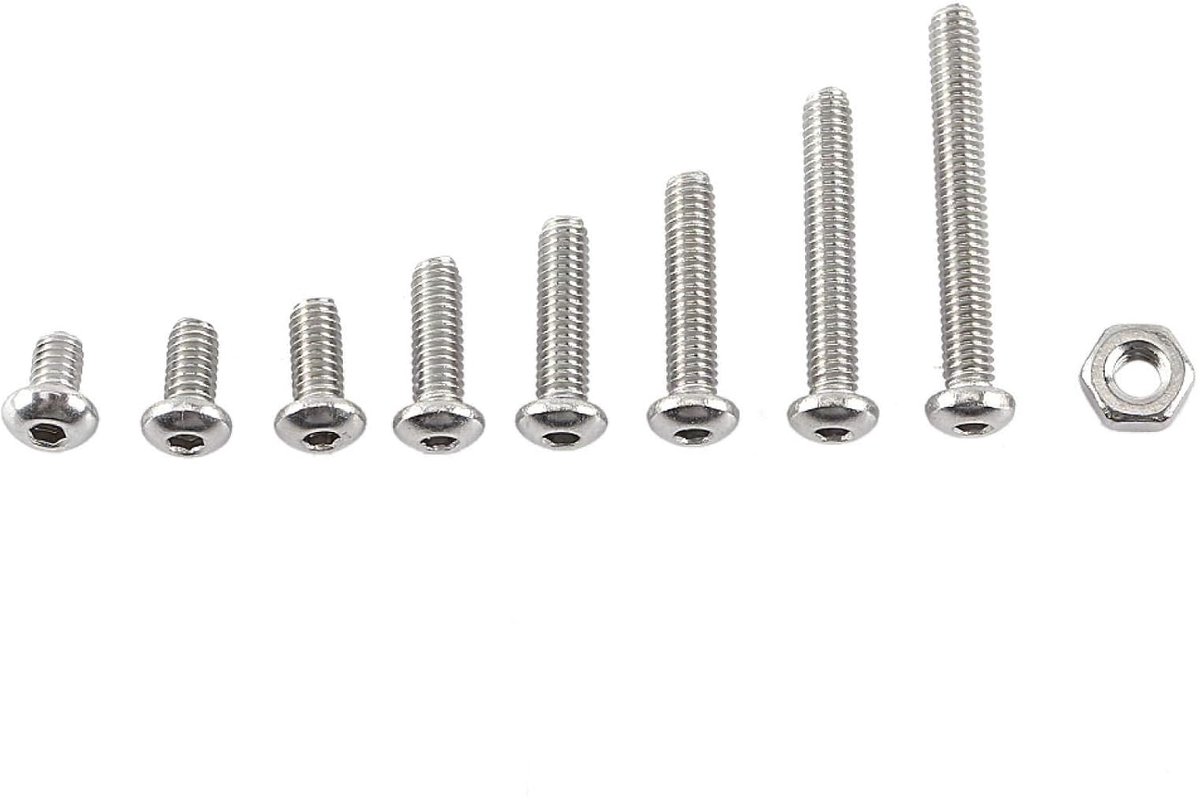 moer, Akozon M2.5 set met 300 stuks assortiment schroeven bouten zeskantkop van roestvrij staal A2 met moeren M2,5 x 4/5/6/8/10/12/16/20 mm (koepelkop)