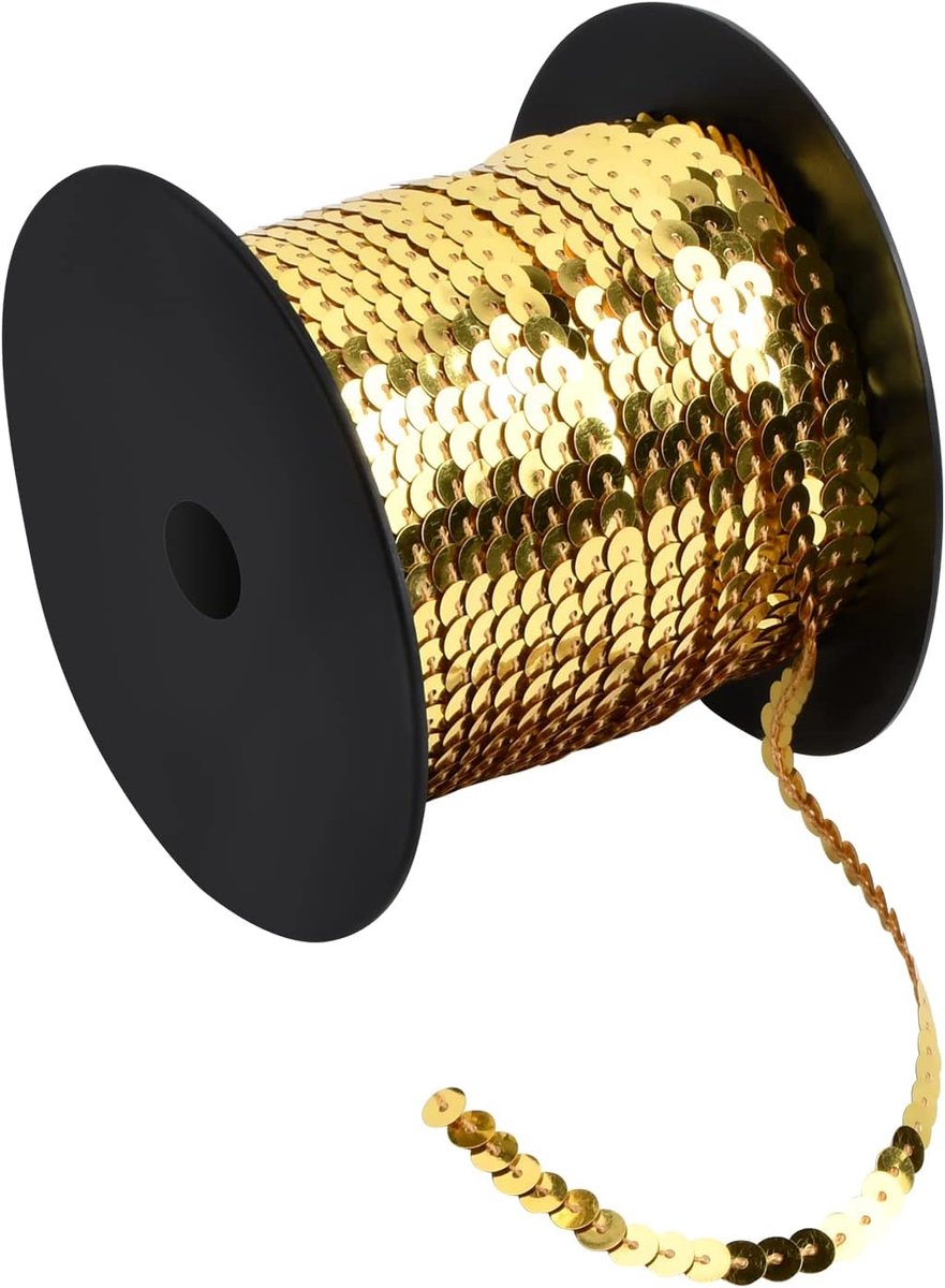 Pailletten Rollen Pailletten, 6 mm Glitter Lint voor Versieringen, PVC Glitter Trim, Platte Glitter Band voor Sieraden Maken Hoofdband Kostuum (Licht Goud)
