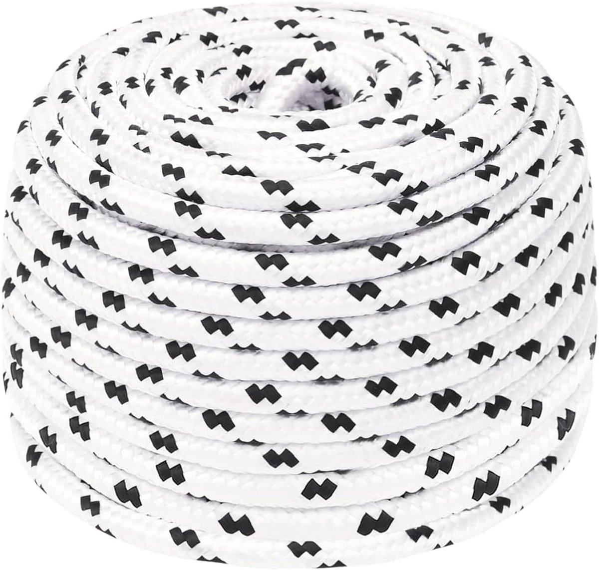 Boottouw, gevlochten aanzettouw, gevlochten lijn, bootophoping, polyester touw, gevlochten koord, ankerlijn, multifunctionele lijn, dikte: 10 mm, lengte: 25 m, werkdikte: 260 kg, polyester, wit