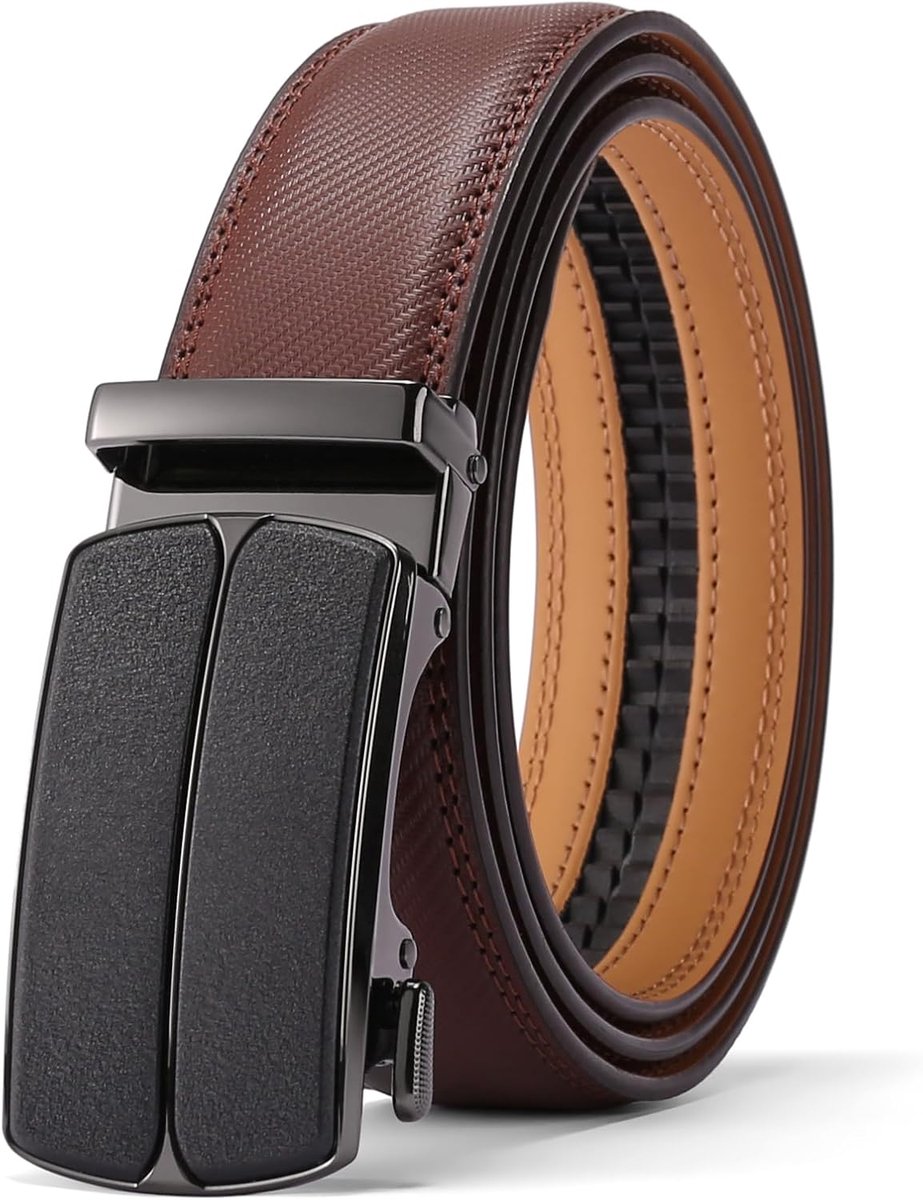 Herenriem, leren riem met automatische ratel, breedte 35 mm, verstelbare trim voor adaptors, riem geschikt voor werk- en vrijetijdskleding, met geschenkdoos