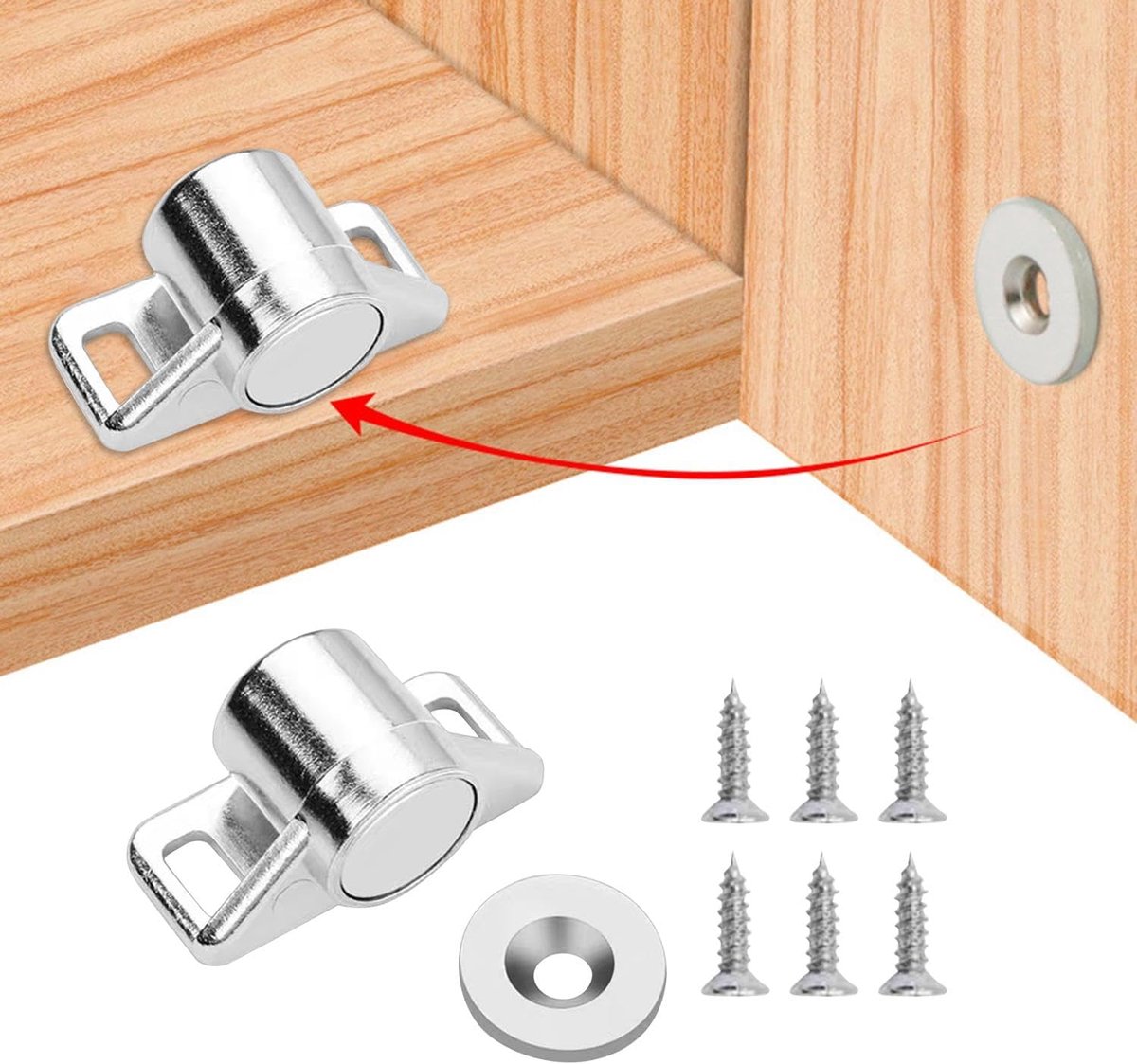 2 stuks kastdeur-magneetgrendel, met 6 stuks schroeven, magnetische deurgesp, kastdeurmagneet, magnetische deurstopper