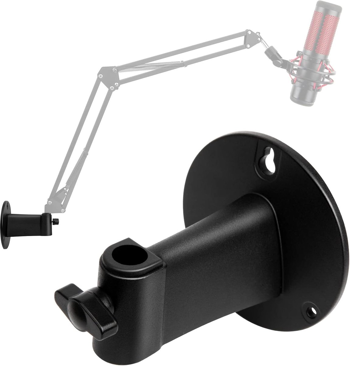 Wandgemonteerde microfoon boomarm, microfoon wandbevestiging voor microfoonhouder, horizontale wandmontage, ruimtebesparende desktop metalen microfoonstandaard met klem