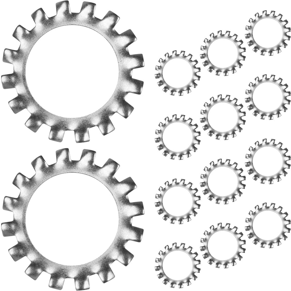 15 stuks M8 tandschijven, veiligheidsschijven, gekartelde buitenvertanding, sluitringen, roestvrij staal 304, tandschijven, klemschijven, groot assortiment, veerringen voor schroefbevestiging