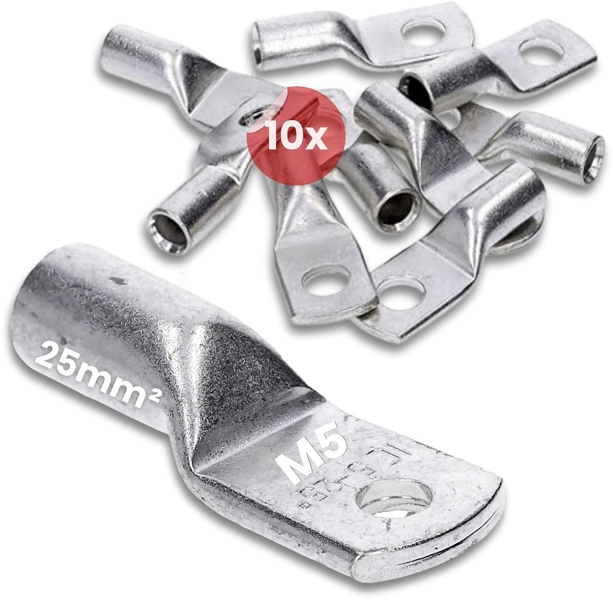 10x Standaard Buiskabelschoenen 25mm² M5 - Koperen | Vertinde perskabelschoenen voor auto, solar en industrie. DIN EN 13600 gecertificeerd, corrosiebestendig en zonder kijkgat.