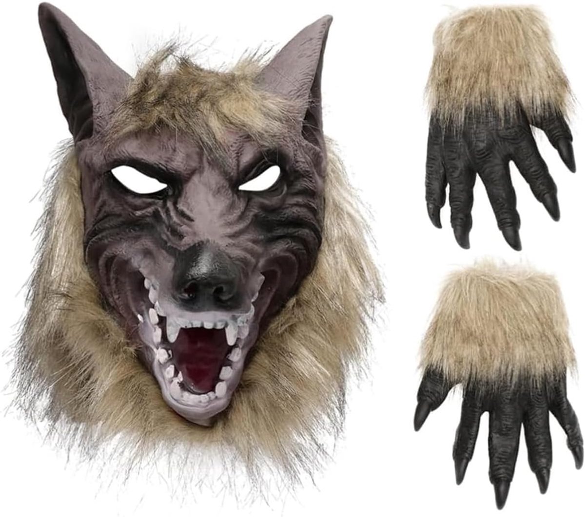 1 set siliconen wolfmasker met Halloween weerwolf masker weerwolf klauwen wolf masker cosplay maskers, voor decoraties
