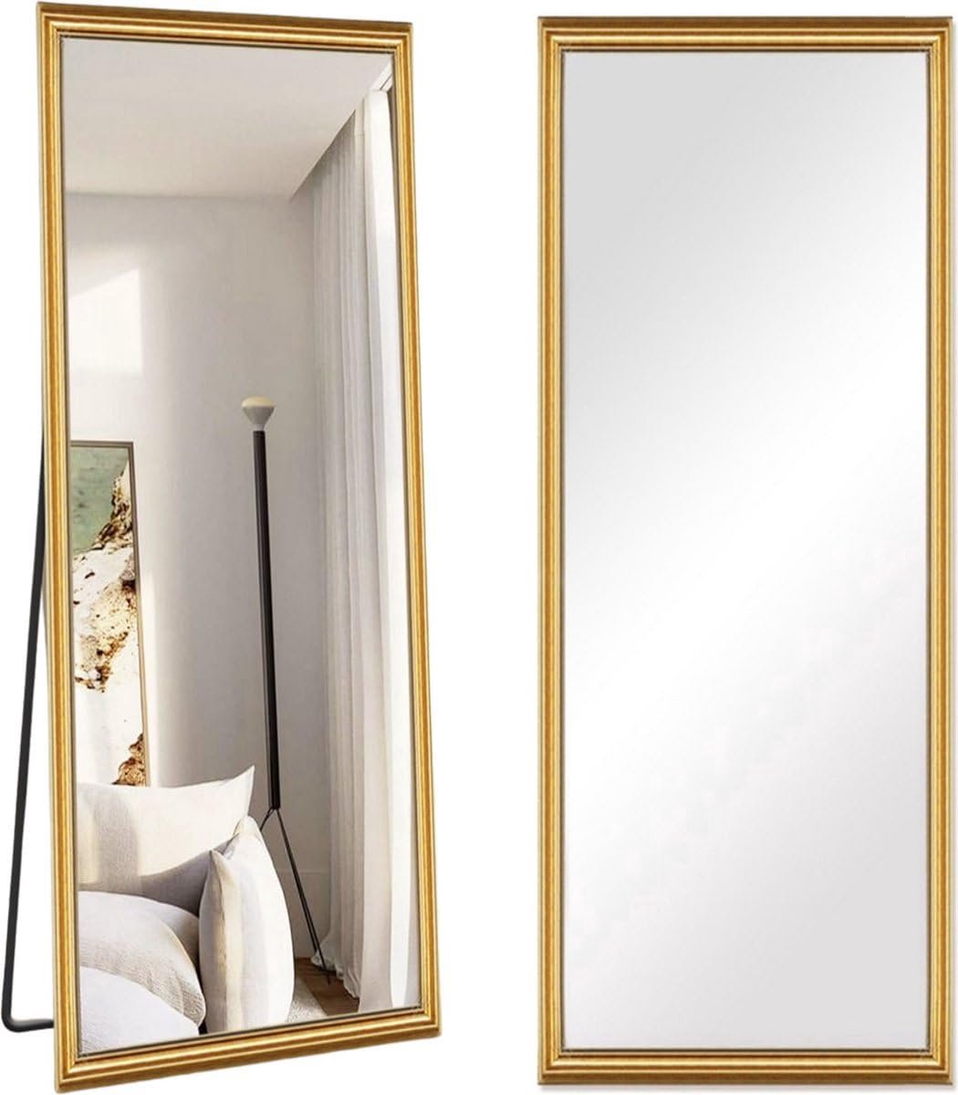 Staande Spiegel 60x160cm – Rechthoekig met Gouden Lijst – Volledige Lichaamsspiegel voor Slaapkamer of Kleedkamer