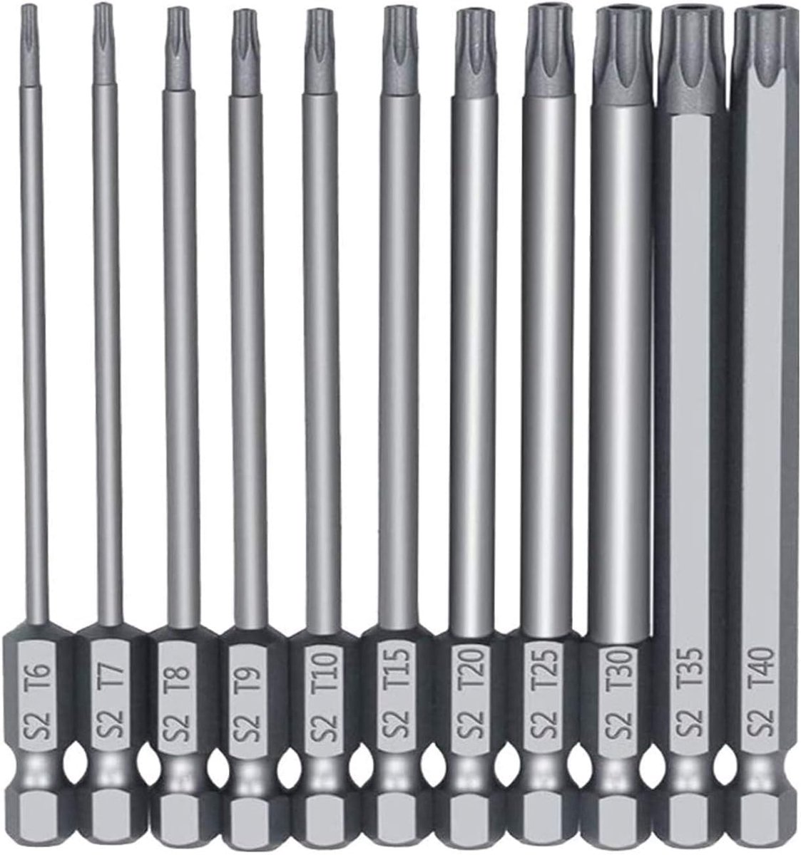 11-delige schroevendraaier-bitset, 1/4 inch Hex Shank schroevendraaierbitset, magnetisch, veiligheid-S2, Stern-T40, (100 mm/3,93 inch)