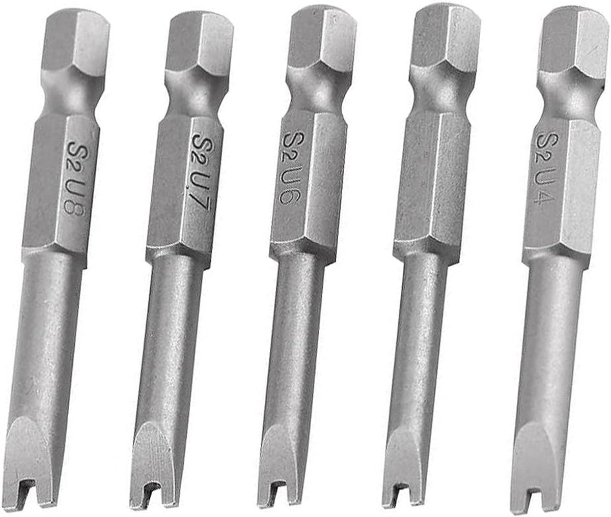 5-Delig U-Vormig Schroevendraaierbit, U4/U5/U6/U7/U8 S2 Gelegeerd Stalen Bitset Met 50mm Lengte 1/4" Zeskantige Schacht, Magnatische Schroevendraaierbits, Voor Elektrische Schroevendraaiers, Luchtboor