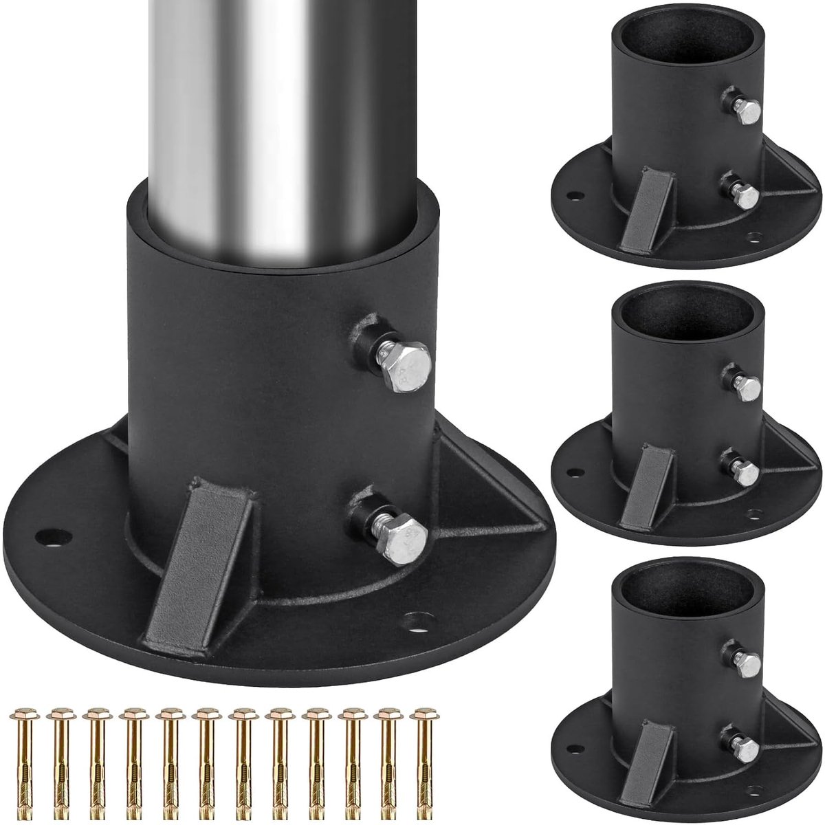 Bodemflens voor kettinghek, 7,5 cm, zeer belastbare ronde paalbasis, brievenbushouders voor ronde metalen palen, geschikt voor buizen/palen met een buitendiameter van 2-7/8 inch, 4 stuks