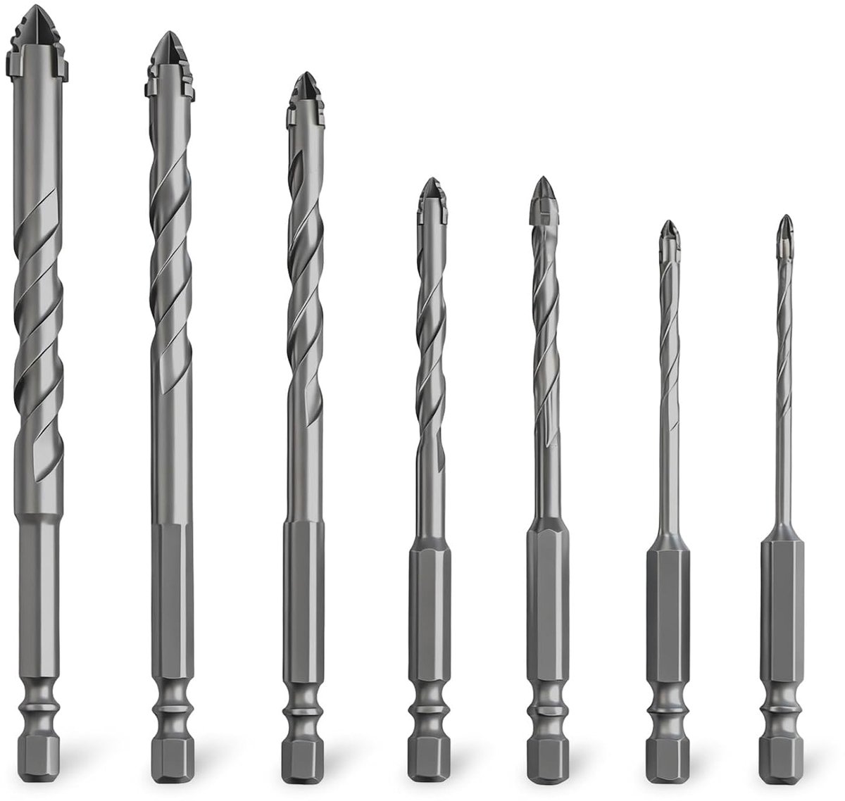 7-delige glasboor, zeer sterke wolfraamcarbide excentrische boor | 3/4/5/6/8/10/12 mm tegelboor, boor met 4 snijkanten, powerbit boor voor beton, glas, keramiek, kunststof, hout, metselwerk
