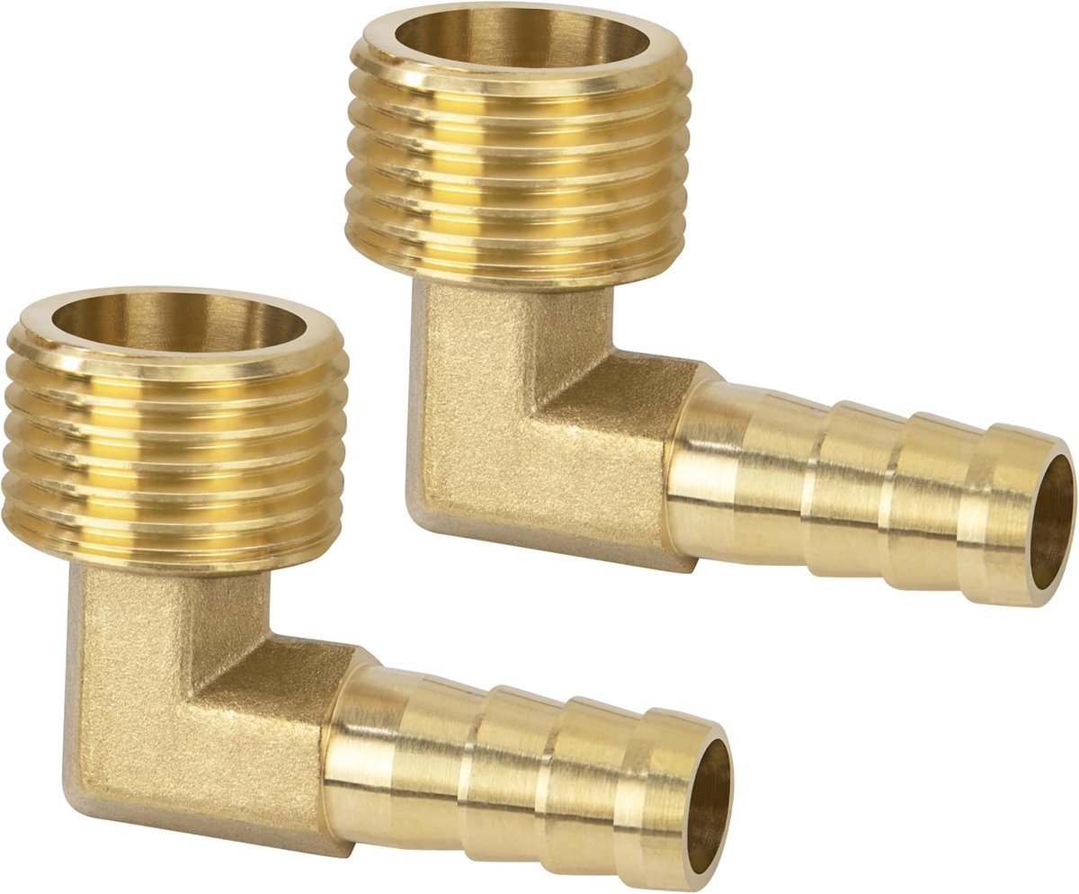 buis doorstroombeslag, 2 stuks prikkels 10 mm tot 1/2 inch mannelijk messing hoek buis 90 graden buisconnector hoekconnector voor water en olie