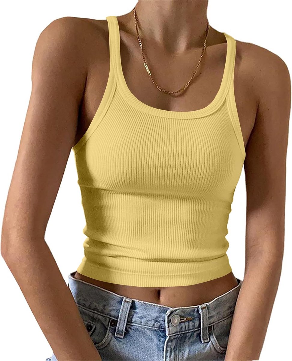 Tanktop voor dames, zomer, U-hals, crop top dames, basic slim fit, elegante bovenstukken