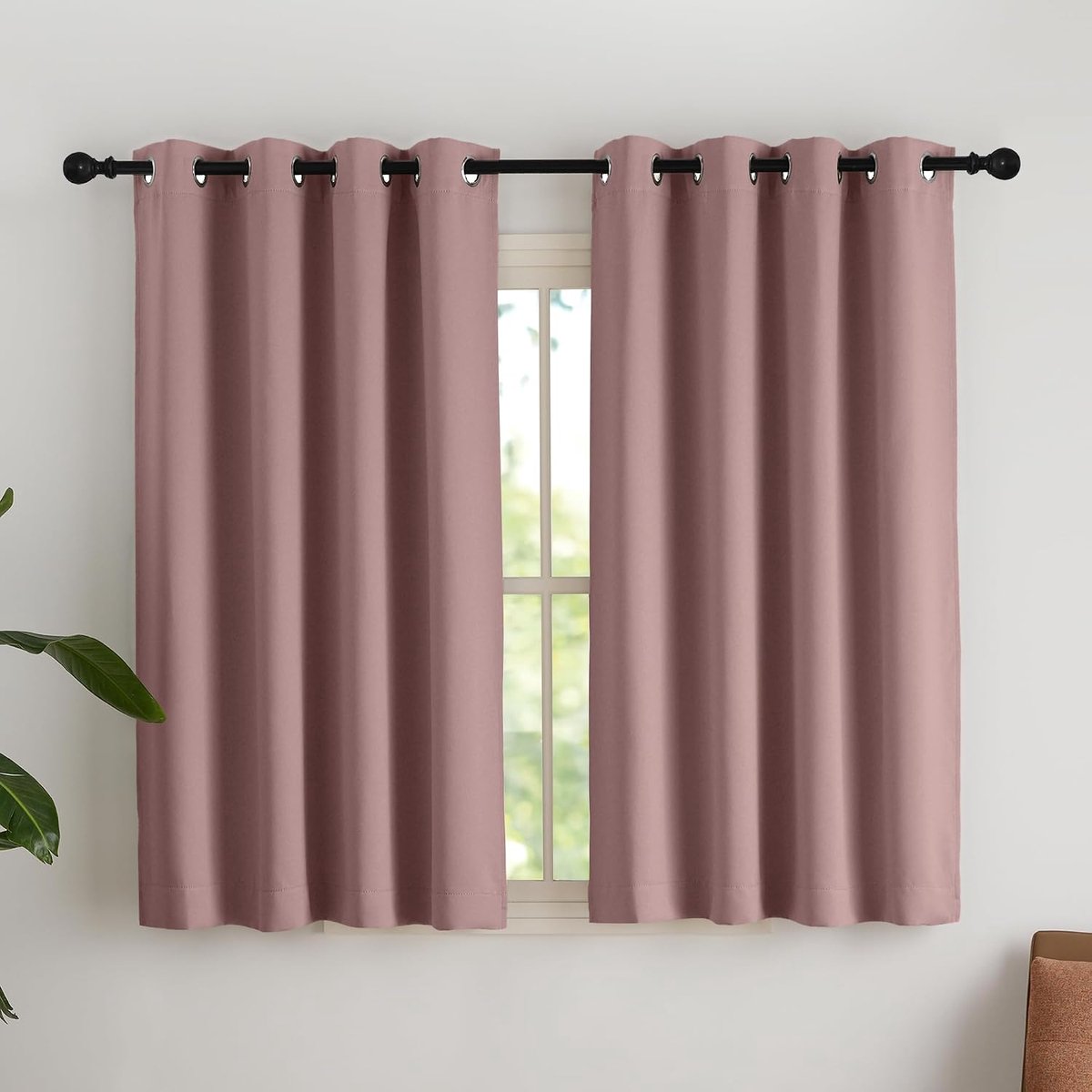 Verduisteringsgordijnen voor binnenshuis met ringen voor slaapkamer, modern, voor keuken, raam, thermische isolatie, decoratie, 2 panelen, 140 x 145 cm, wilde roze