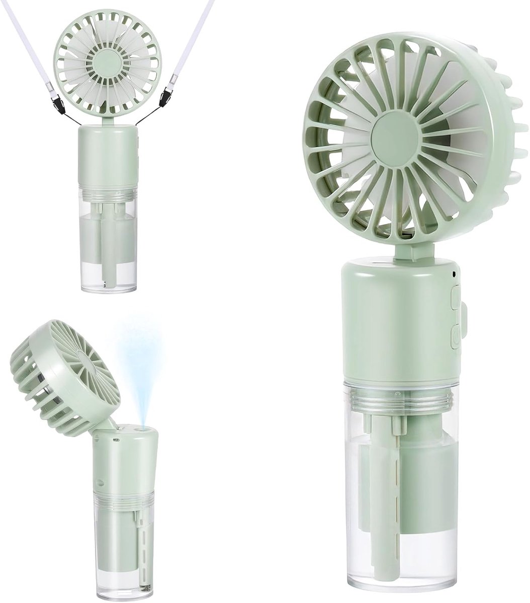 Draagbare handventilator met waternevelspray - 4000 mAh oplaadbare mini-handventilator, persoonlijke USB-waterventilatoren met 4 snelheden, batterijgevoede koelmistventilatoren voor kantoor