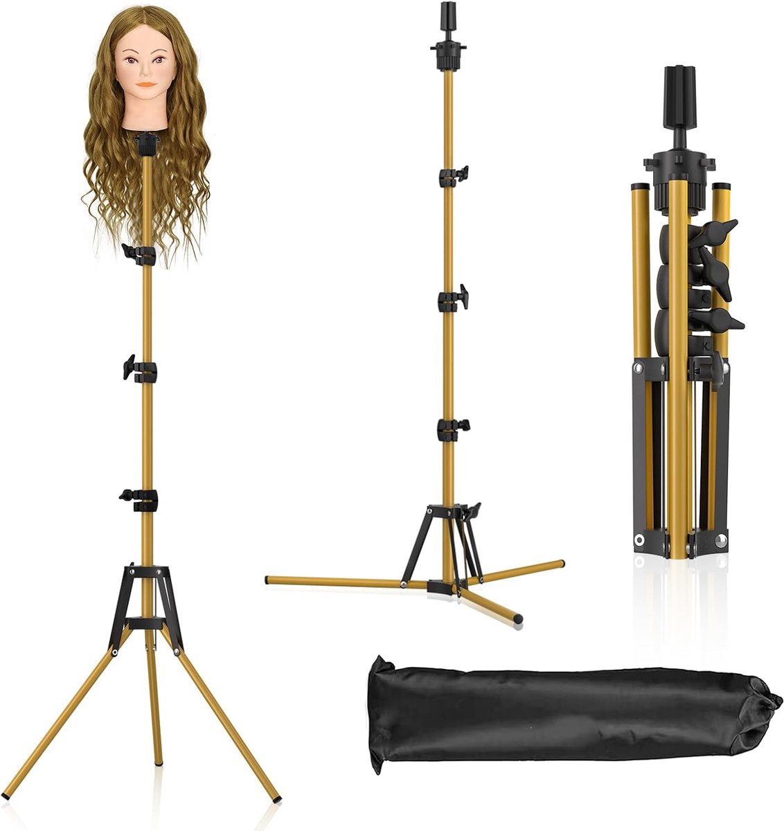 Head Stand, 63 inch verstelbare pruikstandaard, versterkte metalen mannequin hoofdstandaard voor cosmetologie kappers training, geel