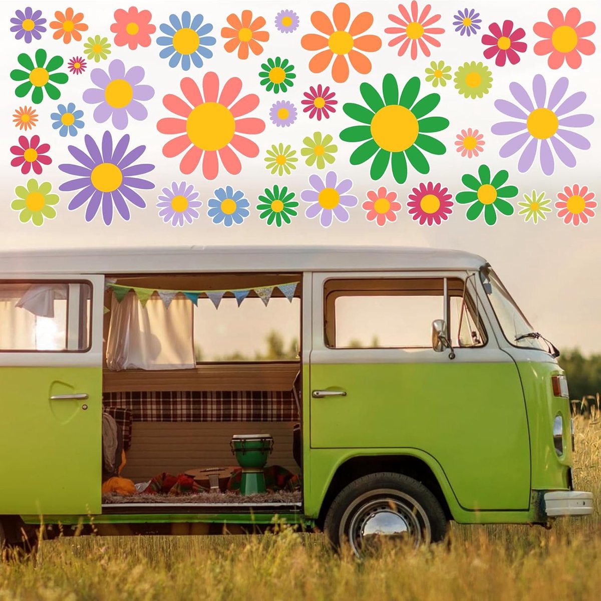 93 stuks bloemen madeliefje autostickers, autostickers, waterdichte kap vinyl sticker autoraamstickers nieuwe lichaam zijdeur kofferbak decoratie voor racing SUV vrachtwagen bus raam muur laptop