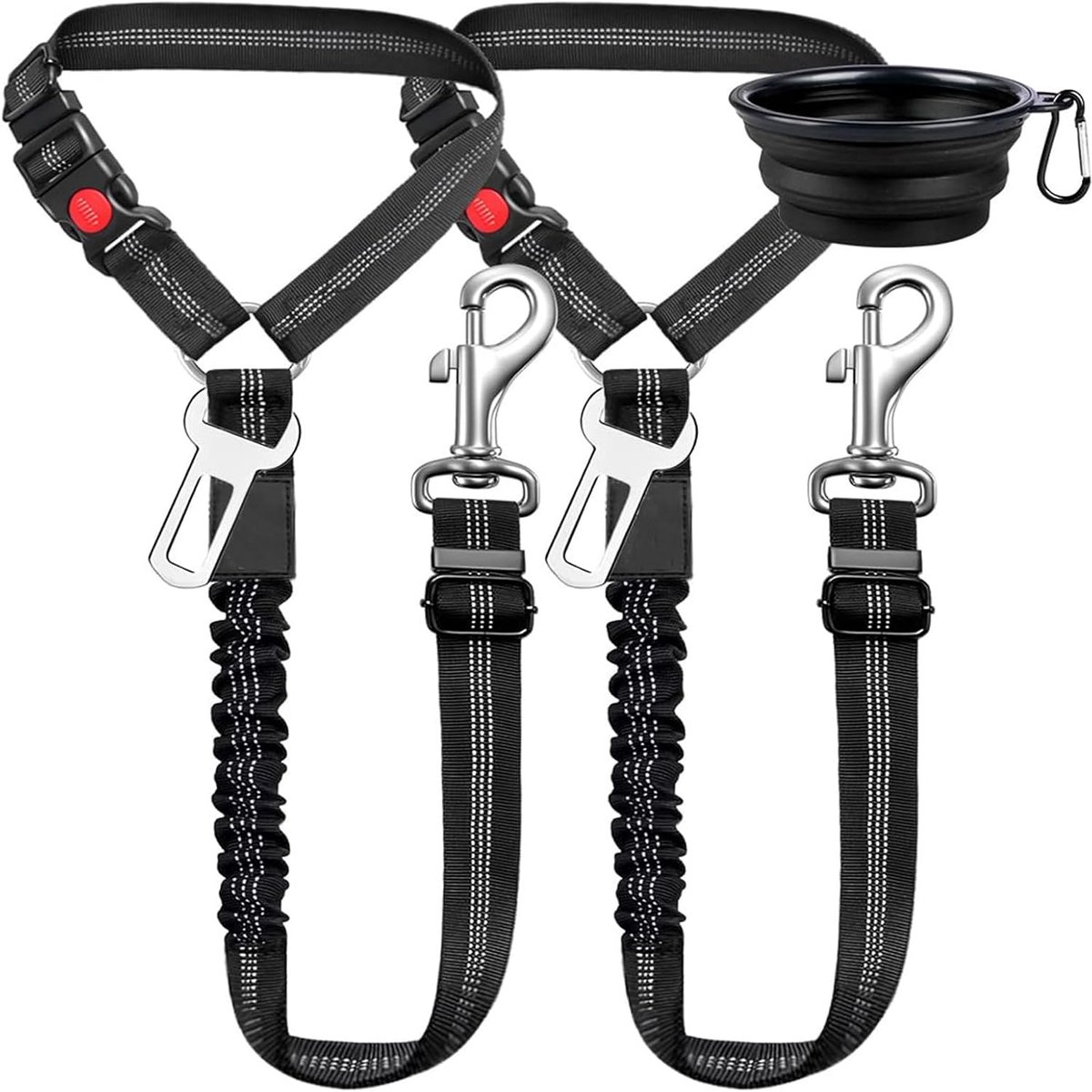 2 x TÜV-geteste hondenautogordel met 1680D-nylon en 3D-schokdemper, gecertificeerde veiligheidsgordel voor SUV/campers (80-150 cm verstelbaar, koopveilige rand), voor alle rassen tot 60 kg