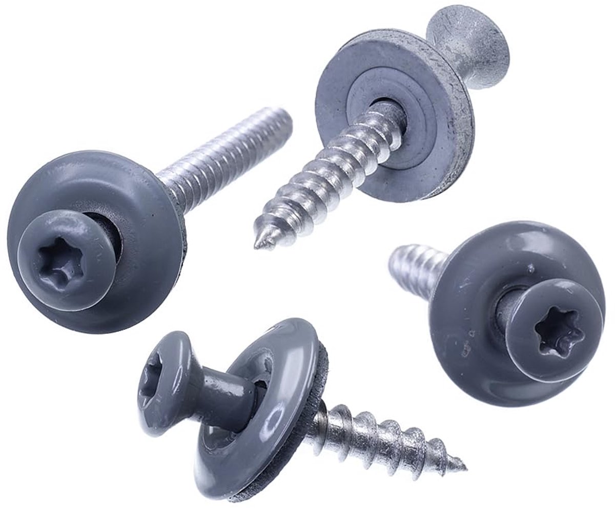 Spenglerschroef 4,5 x 25 mm, RAL 7005 muisgrijs, roestvrij staal A2, EPDM-afdichtring 15 mm, TX/inbus, 100 stuks
