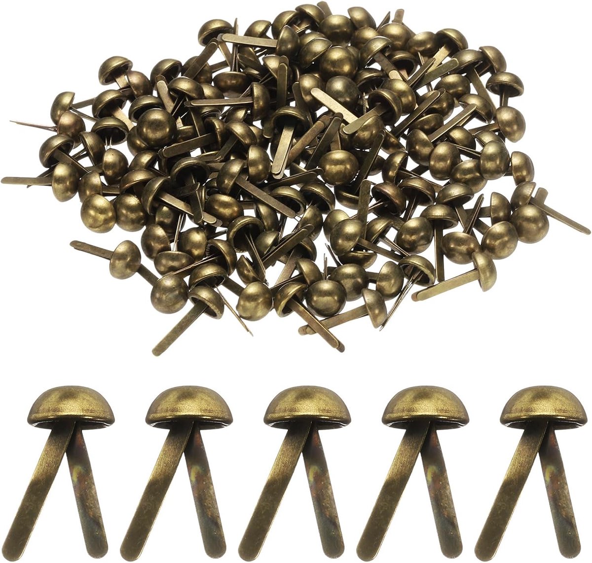 100 stuks steekzakklemmen, 6 mm x 13 mm, metalen patroonklemmen, kleine ronde messing brads, ronde kopklemmen voor papier, knutselen, decoratieve scrapbooking, doe-het-zelf handwerk (bruin)