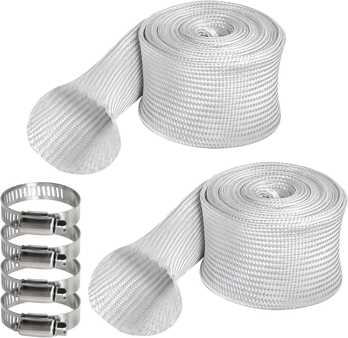 2 Stuks 200cm Uitlaatslang, Hittebeschermingsslang Uitlaat, 25mm Uitlaatslang voor Stroomgeneratoren met 4 Klemmen, Uitlaat voor Luchtverwarmer Standkachel Airconditioning Slangisolatie