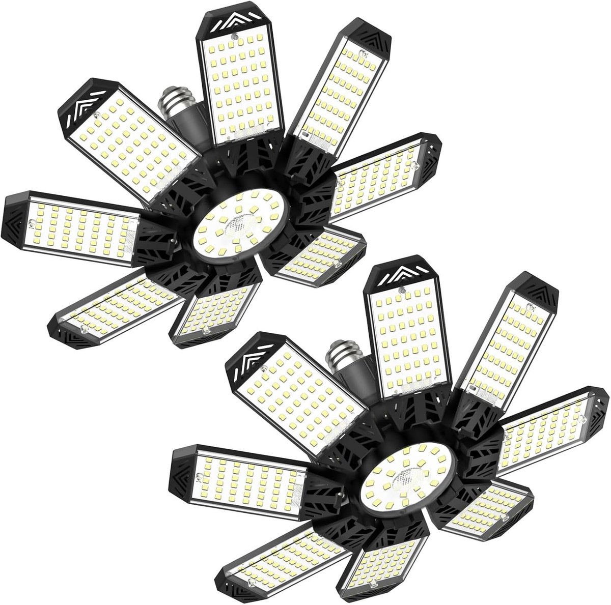 210 W, 2 stuks, 21000 lm, 6500 K, superhelder, werkplaatsverlichting, vervormbaar, 8 + 1 verstelbare panelen, basis E26/E27, led-plafondlamp voor garage, magazijn, kelder