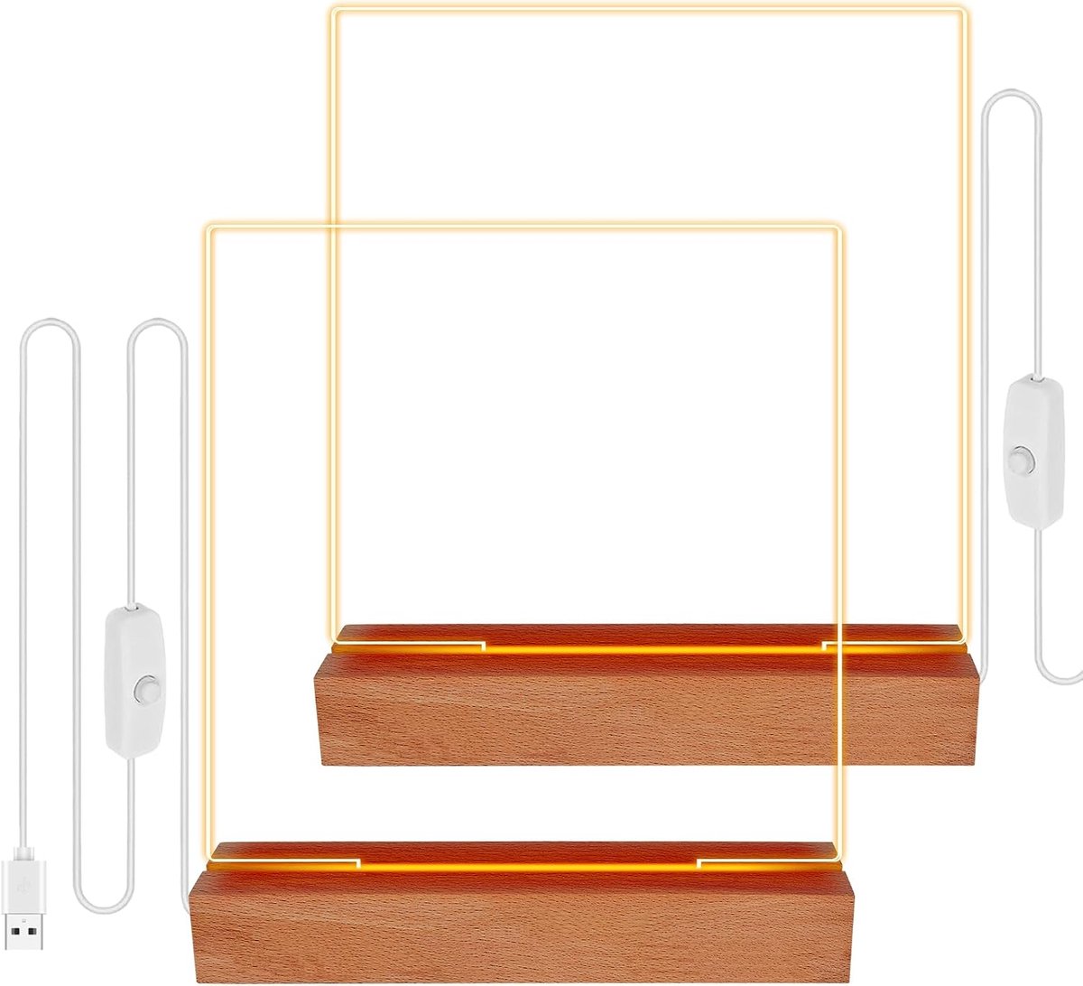 Led-sokkel, 2 stuks led-verlichting, displaybasis, houten sokkel met 2 stuks acrylplaat, houten standaard, verlichte lampvoet, houten led-lichtbasis voor acryl-kristalglasplaat, harskunst