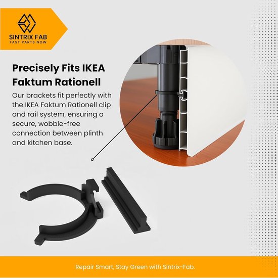 beugel compatibel met IKEA Faktum Rationell - set van 2 clips + rail voor plinten zwart - keukensokkel voethouder vervanging bevestiging sokkel — afbeelding 3