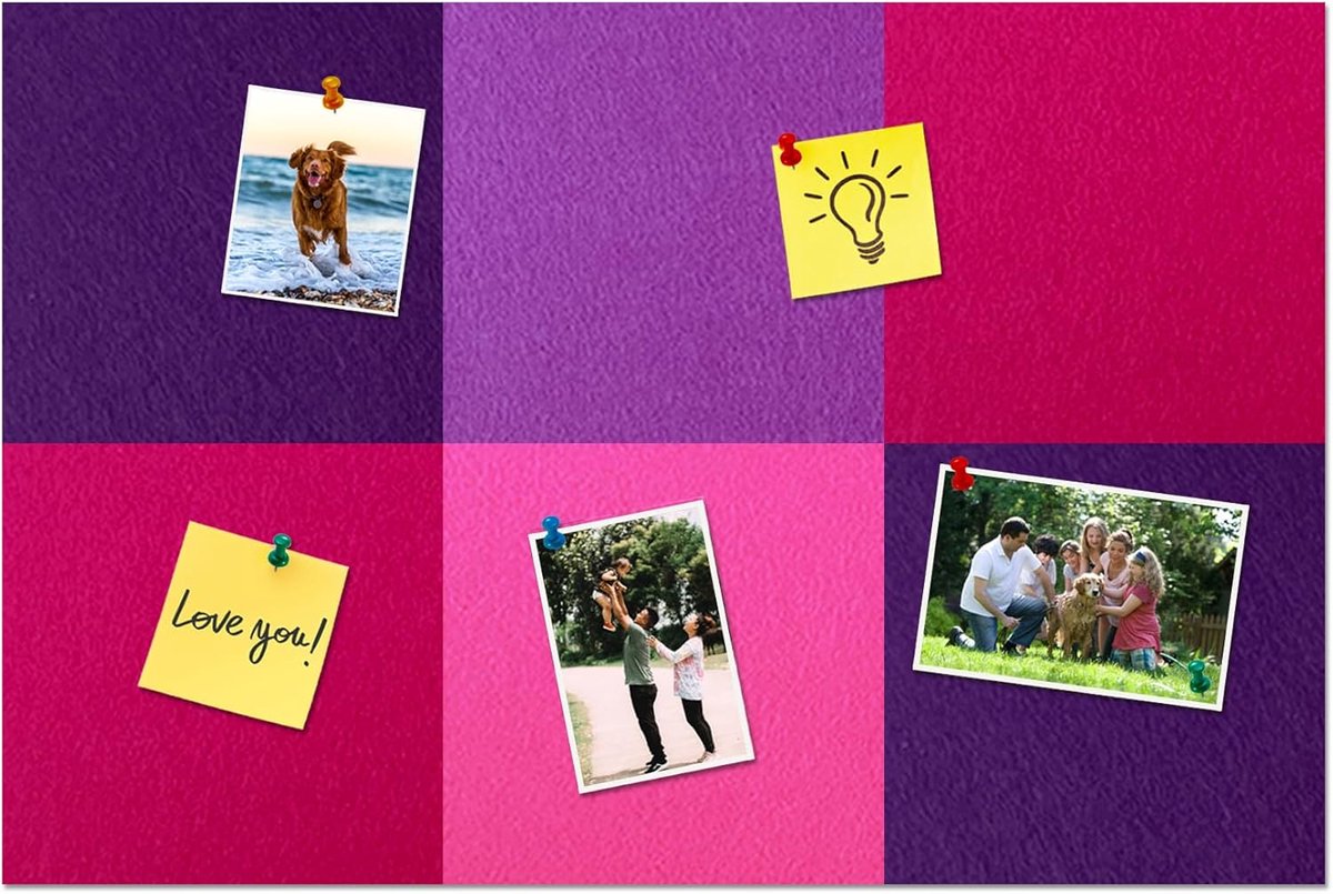 Vilt Prikbordtegels, Zelfklevende DIY Vilt Prikbord voor Muur met 35 Duimspijkers voor Kantoor School Thuis Muurdecoratie Stickers Memo's Foto's Display(Geleidelijk Paars)