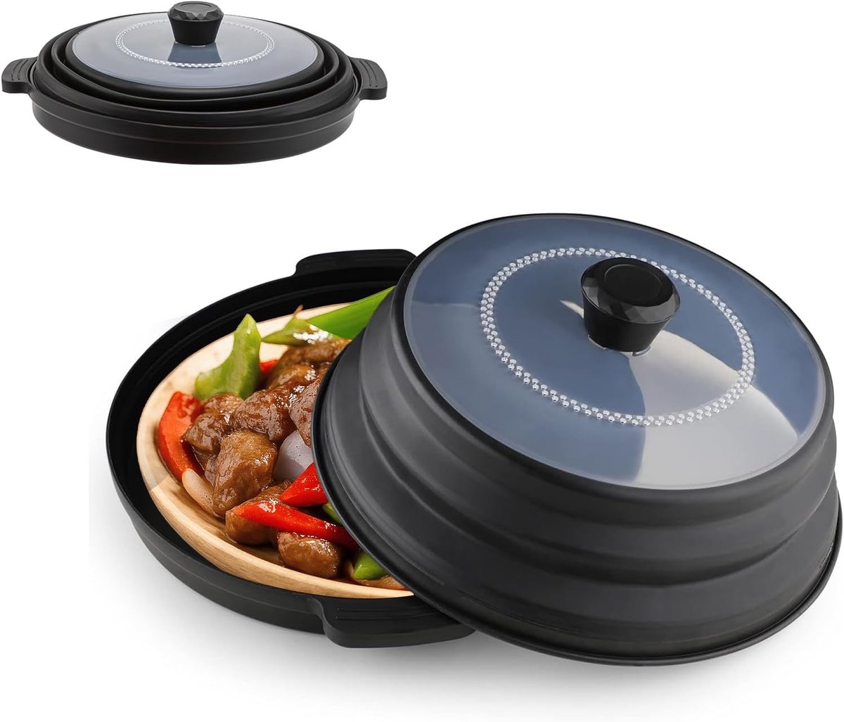 magnetronafdekking, 27 cm, opvouwbare vershoudkap met bodem voor fruit, groenten en magnetrongerechten, verwarmd magnetrondeksel