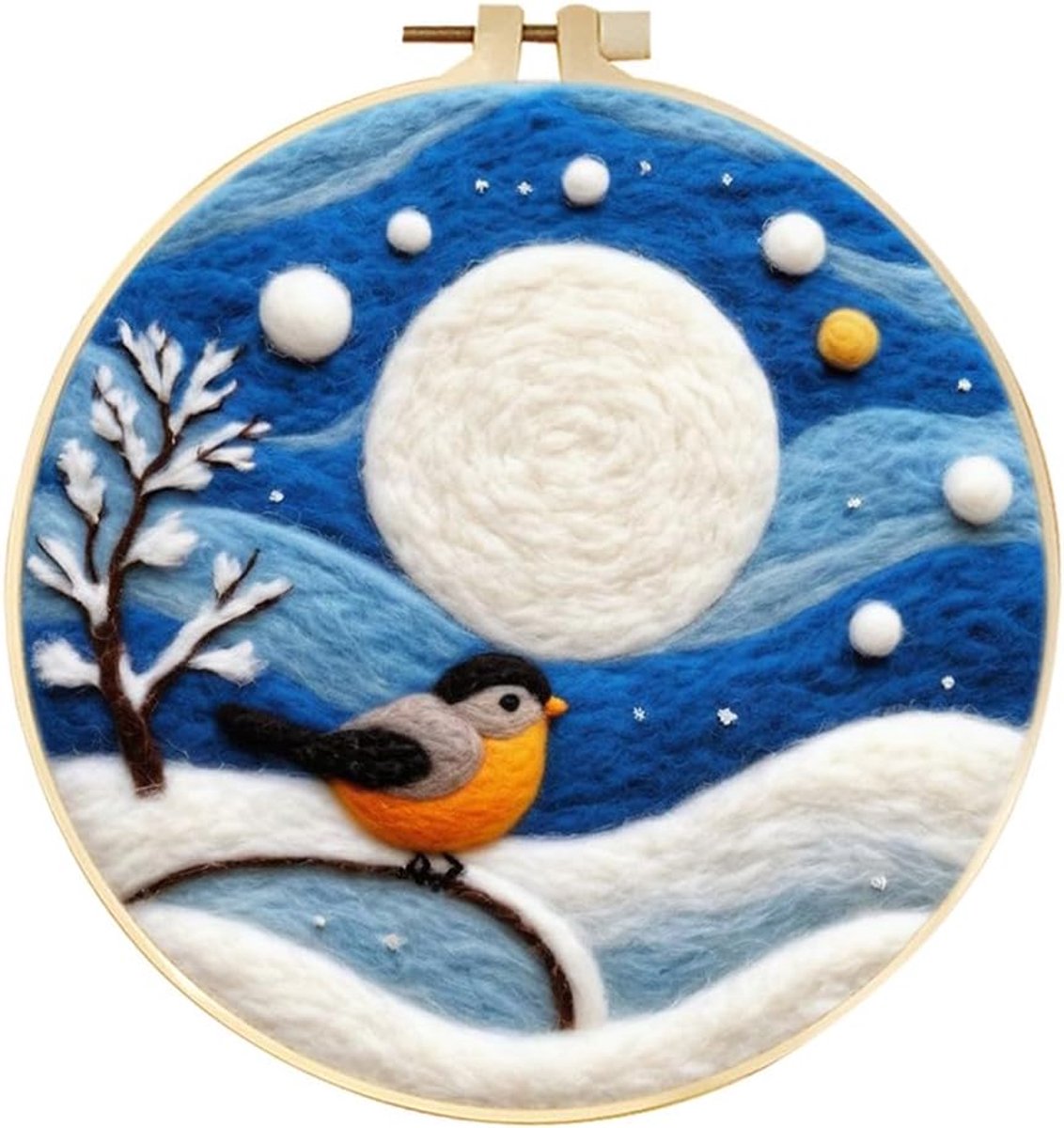 DIY Naaldviltset voor beginners, Winterdier Vogel Sneeuw inclusief wolvilt benodigdheden, borduurringen, mooie wolschildering en naaldviltgereedschap (Winter)