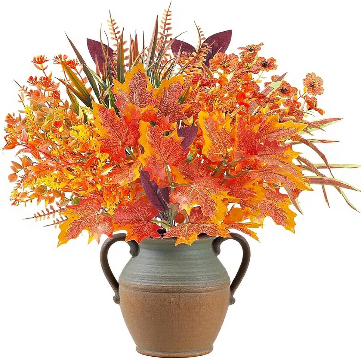 Kunstherfstbloemen, 8 bundels kunstbloemen, balkonplanten, kunstbloemen, herfstdecoratie, voor slaapkamer, tafel, balkon, tuin, buiten, oranje