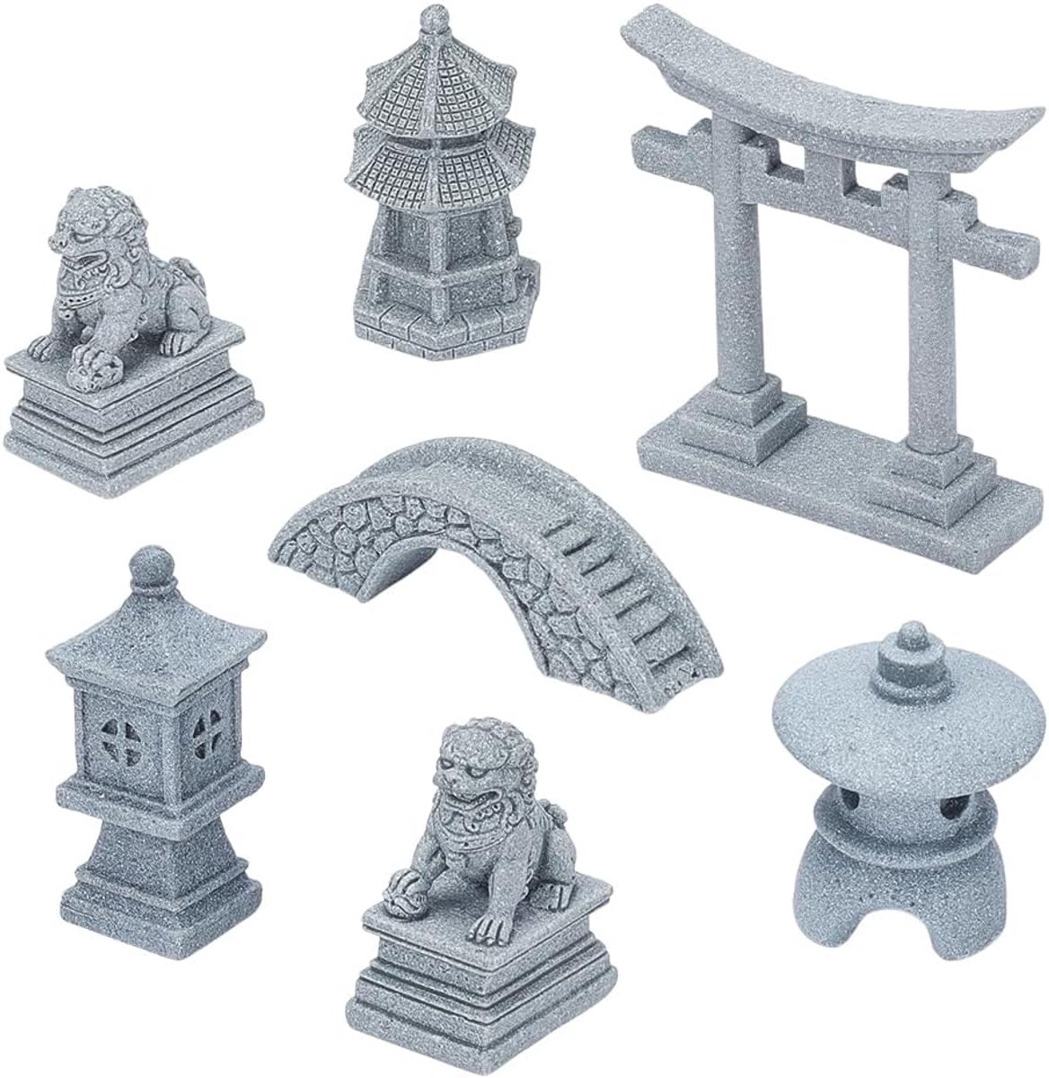 nbeads 7 stuks 6 stijlen Mini Zen Tuin Accessoires, Tuindecoratie Mirollandschap met Aquarium Leeuw Vuurtoren Brug Figuren Voor Landschap Balkon Tuin Aquariumdecoratie