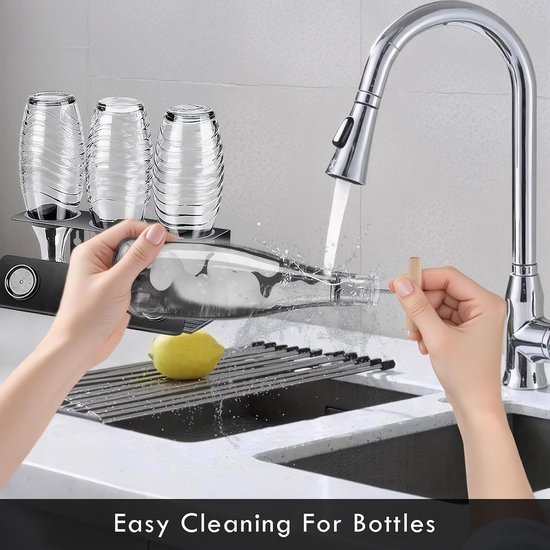 compatibel met SodaStream glazen flessen en kunststof flessen, 32 cm reinigingsborstel voor glazen karaf, sodaflessen, babyflessen, drinkflessen, reinigt krachtig (zwart) van compatibel — afbeelding 4