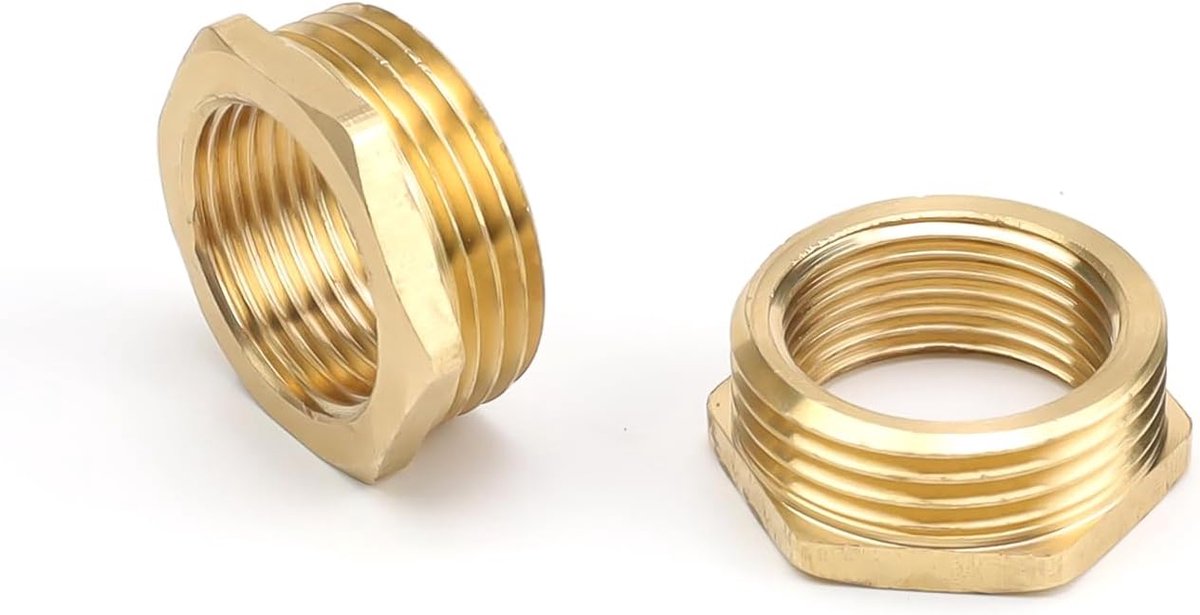 1 inch naar 3/4 inch, 2 stuks messing verloopstuk buitendraad, 3/4 vrouwelijk naar 1 inch mannelijk, messing reductie schroefdraadfitting, voor buisaansluiting