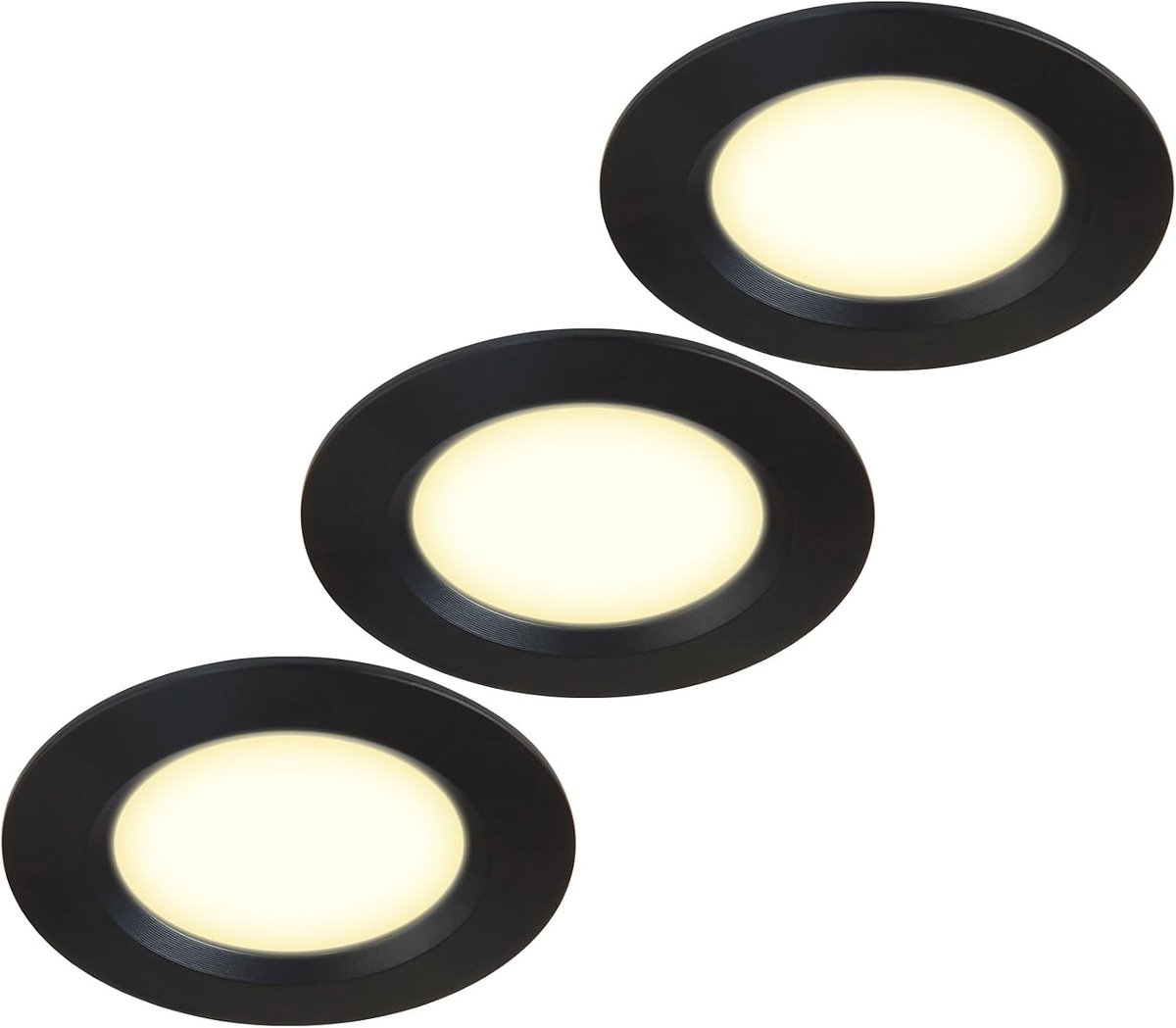 Set van 3 meubellampen, 12 V, ultraplat, 3 W, led-inbouwspot, 55 mm, gatuitsparing met 2 m kabel, IP44 plafondspot voor spiegelkasten, vitrines, meubels en kasten (zwart 3000K)