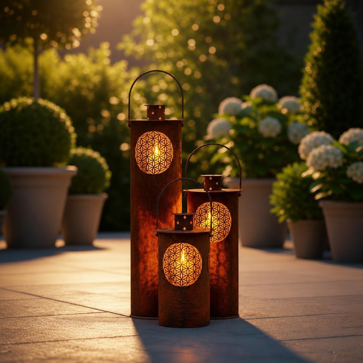 patina Lantaarn - tuindecoratie - rustiek - met glazen inzetstuk voor kaarsen - vintage look (58)