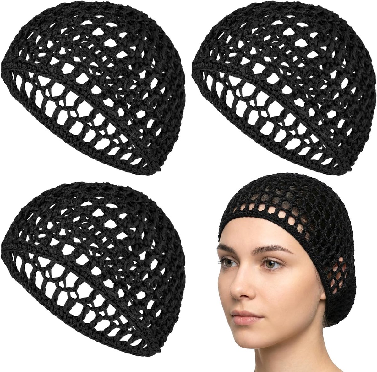 4 stuks haarnetten wrap cap voor slapen douche gehaakte mesh wrap caps voor zijde pers pruik bescherming zachte herbruikbare haarwrap voor houden krullen ballet bad vrouwen snel geweven haarnet voor