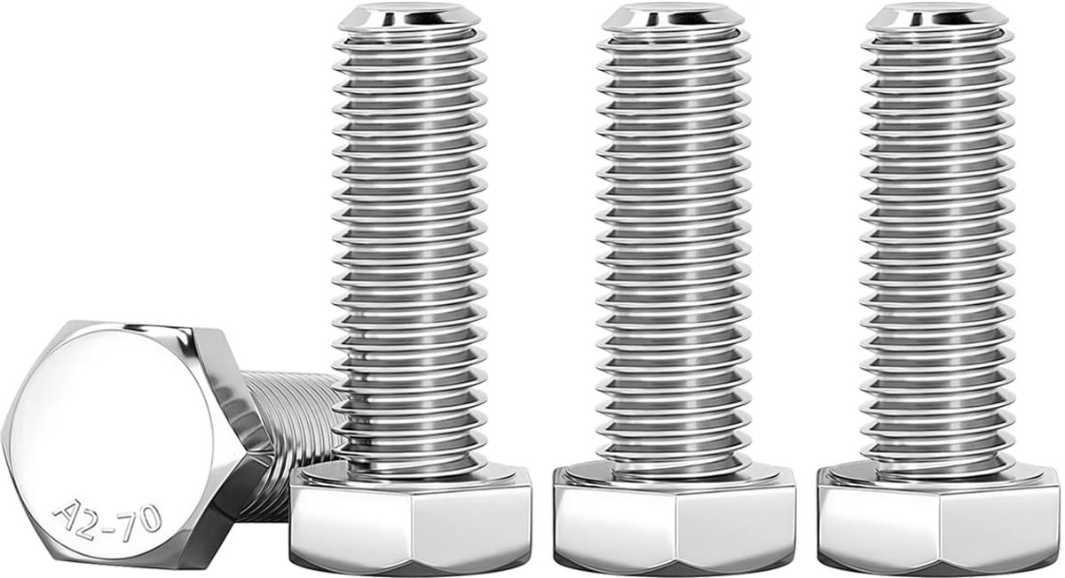 Bouten, M6, roestvrij staal, A2, V2A, zeskantkopschroeven, 10 stuks, M6 x 20 mm, DIN 933, hoge sterkte, bouten voor meubels, auto en machines, zilver